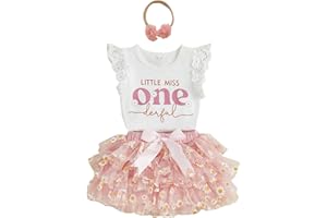 Domisola Baby Girls My 1st Birthday Outfits Sleeveless/LongSleeve Floral Lace Romper + Tutu Skirt + Headband Set