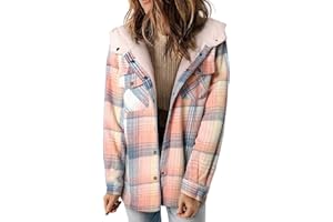MAVIS LAVEN Damen Wintermantel warmer Shacket-Jacke, Sherpa-gefütterte Flanelljacken, Button-Down-Kapuzenjacken