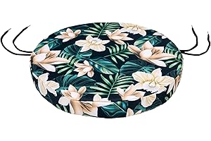 SOFTILLO Round Bistro Circular Chair Cushion with Seat Ties - 35cm - Indoor and Outdoor Furniture Seating - Water-Resistant Polyester - Patio, Kitchen Dining, Lawn & Garden, Coffee Shop Use - Tropical Flowers