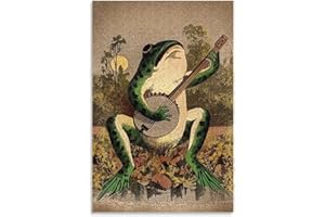 HAPPOW Poster da parete con rana, retrò, a forma di rana che gioca banjo al chiaro di luna, decorazione da parete su tela, decorazione da parete per casa, camera da letto, 30 x 45 cm