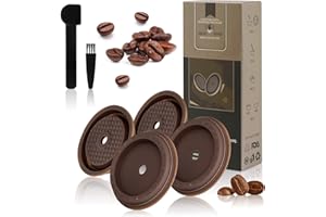 VERGER DE GASCOGNE Reusable Coffee Capsule Lid, Compatible with Nespresso Vertuo Pods and VertuoLine Capsules, Coffee Filter Refillable, Food Grade Silicone with Spoon and Brush - Pack of 4 (Brown)