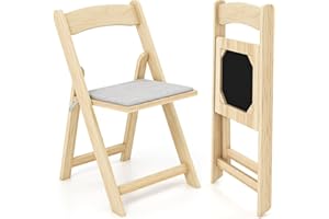 GIANTEX 2 składane krzesła drewniane, składane krzesła do jadalni z tapicerowanym siedziskiem, nie zajmują dużo miejsca, krzesła do domu, biura i na imprezę, 44 x 47 x 77 cm, obciążenie do 160 kg