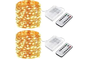 LOOHOME LED Lichterkette x 2 Batteriebetrieben 120er LED 12M mit Fernbedienung Wasserdichte Dekorative 8 Modi Warme Weiße Lichter für Weihnachts Schlafzimmer Garten Terrasse Party Hochzeit (LED Lichterketten)