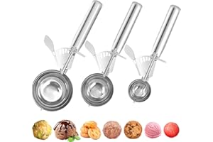 ZJHFC Lot de 3 Cuillere a glace Acier inoxydable 18/8 Cuillères à biscuits avec gâchette, Cuillère à cupcake de différentes tailles pour Boule à Glace, Pâtisserie, Boule à Melon
