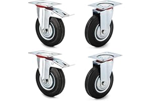 ‎AMIGOB DBREAKS 4 Stück 125mm Schwerlastrollen, Transportrollen mit Bremse, 2x Lenkrollen + 2x Lenkrollen mit Bremse, Möbelrollen für Palettenmöbel, Strandkorb, Werkbank, Tragfähigkeit 100KG/Rolle