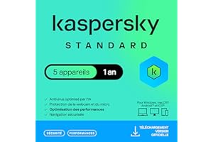 KASPERSKY LAB Kaspersky Standard Anti-Virus 2025 | 5 appareils | 1 an | Sécurité Avancée | Protection bancaire | Optimisation des performances | PC/Mac/Mobile | Code d'activation par email