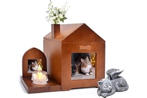 Umberdom 3 in 1 Pet Ashes Box Set, Wooden Urn Box Ashes Casket Keepsake Memorial Gift with Picture Frame, Cremation Box for Dogs Cats Rabbit Small Pet (Cat Angel)