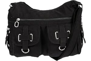 Christian Wippermann Große Canvas Umhängetasche Damen - Stofftasche mit Reißverschluss - 32x26x13 cm - Verstellbarer Trageriemen bis 135 cm - Mehrere Fächer, Luxuriöse Schultertasche