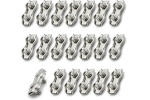 JHXHHTHONGTONG 20PCS M2 Duplex Klemme Set Edelstahl Drahtseile Clip Verzinkt Drahtseilklemme Rutschfest korrosionsbeständig zum Sichern von Seilen Stahldraht Wäscheleine für Drahtseile von 1mm bis 1.6mm（Silber）