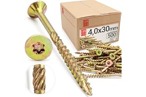 Lun Fix Viti a testa svasata per truciolato, 4,0 x 30 mm, 500 pezzi, TX20 (stella I), nervature per fresatura a testa svasata, zincate, viti Torx, viti per legno, viti universali, viti a testa svasata