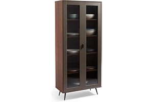 Spinningfield 2 Door Display Cabinet - Display Case w/Fluted Glass Doors - Wood Effect Luxury Sideboard w/Shelving - Kitchen, Living Room & Hallway Storage - Walnut & Grey - Oxford Range