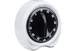 Relaxdays Timer da Cucina, Intervallo di 1 h, Sveglia, Contaminuti, FunzionamentoMeccanico,Cronometro,D 8 cm, ABS, Bianco/Nero