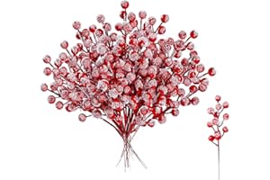23GUANYI 16 PCS Bacche Rosse Natale Decorazioni, Artificiale Bacche Rosse Rami Decorativi di Agrifoglio Decorativo per Albero di Natale Ghirlanda Inverno Casa Matrimonio Decorazione Fai da te Artigianato