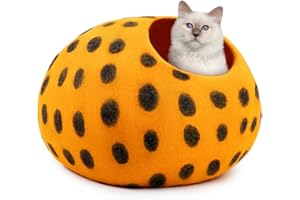 Woolygon Filz-Katzenbett-Höhle – gepunktete Serie – Woll-Katzenbetten handgefertigt Kätzchenhöhlen Bett für Indoor-Katzen – umweltfreundliche Merinowolle, faltbares Katzenversteck bedeckt Katzenhäuser