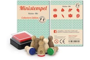 Stemplino - Set di timbri a forma di foglie, 8 mini timbri in legno con tampone per timbri, mini set di timbri