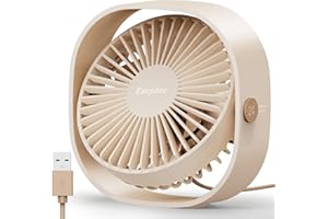 EasyAcc Ventilador Portátil USB Silencioso, Mini Ventiladores de Mesa con 3 Velocidades, 360 ° Rotación Vertical, Pequeño Potente para Dormir, Oficina, Cápsula de Sueño y Viajes, Tono Champán
