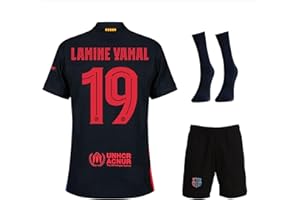 BORIVERAE Lamine Yamal Barcelona #19 - Camiseta de fútbol para niños, color negro 2024, juego completo, camiseta deportiva para niños, camiseta deportiva de fútbol, camiseta de entrenamiento para niños, con