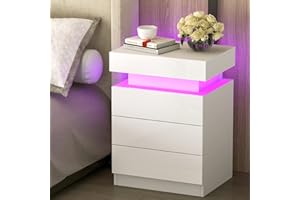 HAODACULTURE Mesitas de noche con luz LED, Mesa de Noche con 3 cajones, Frentes de Alto Brillo y Luces LED Ajustables de 16 Colores USB Unidad de Almacenamiento para la cama, el salón o el dormitorio (Estilo 2)