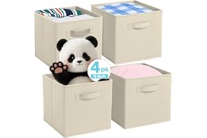 Pinkgarden Storage Box, Collapsible Fabric Storage Cube with Handles for Home, Kids Room, Closet and Toy Organization,Pack of 4, 26.7 x 26.7 x 27.9 cm, Beige