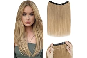 Silk-co Extensiones de Hilo Invisible Pelo Natural Cabello Humano Liso Con 2 Clips Hilo de Plástico Ajustable 100% Remy Human Hair Extensions Postizos Pelucas 30 cm#27 Rubio Oscuro