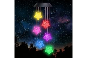 Januts Carillón de Viento Solar Campanilla Viento Cambio de Color Guirnalda Luces Solar Impermeables Colgante Decoración Luces Led Exterior Jardin Interiores Exteriores Patio, Estrella