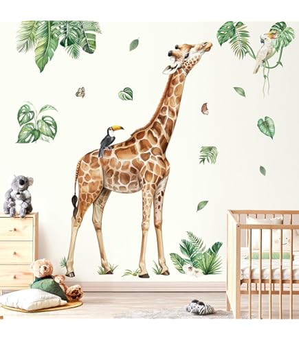 Tanlaby Jungle dieren wandsticker - Giraf, beer & eekhoorn - Leuke zelfklevende wanddecoratie voor kinderkamer