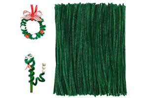 GXGM 200 Pezzi scovolini Colorati per lavoretti, scovolini per lavoretti,Scovolini Filo di Ciniglia 30 cm in Peluche per Artigianato Fai da Te e Decorazione（Verde Scuro）