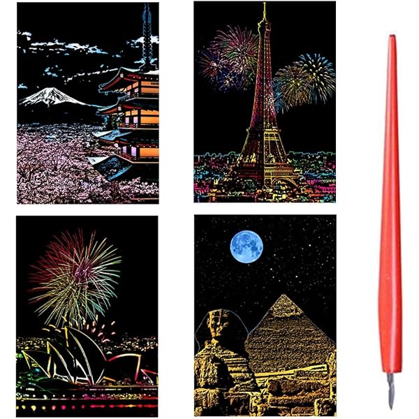 Kit 8 Cartes à Gratter Noir Avec Stylo Doré - Art à Gratter Urban Scratch Pour Enfants Et Adultes