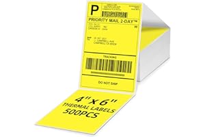Omezizy 4x6 Thermal Labels, 1 Packs of 500 4x6 Fold Labels Yellow - Compatible with JADENS, ASprink, Phomemo, Rollo, Zebra, Omezizy and Other Thermal Printers