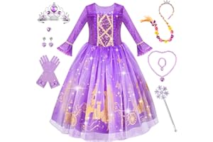 MELAND Princess Costumes for Girls, Purple Princess Dress up for Girls Age 3 to 10, Fancy Dress for Kids & Toddlers Halloween Christmas Costumes