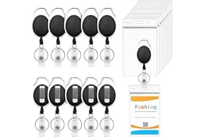 Fushing - Lote de 10 soportes retráctiles para tarjetas de identificación, de plástico transparente y resistente al agua, con carrete de insignia retráctil, mosquetón y anillo (Vertical)