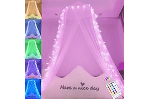 Oycbuzo White Bed Canopy for Girls, 100LED Canopy Bed Curtains with 24 Colors Changing Lights, Hanging Princess Bed Netting for Women Gifts Girls Bedroom Decor, Single to King Size Beds