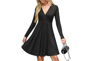AUSELILY Ropa Mujer - Vestido Envolvente Mujer con Bolsillos - Escote V Fluido Elegante Casual Manga Larga hasta la Rodilla