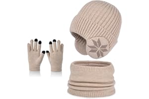 MAZELIKEHOOD Bonnet Gants Écharpe Garçon 3 Pièces Ensemble Chaud Hiver pour Enfants Trico Doux Accessoires Nécessaire Extérieur Sport