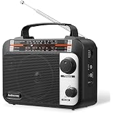 Audiocrazy &Ccedil;ok Bantlı AM/FM/SW1-2 Radyo Transist&ouml;r Radyo AC veya Pil, En İyi Resepsiyon B&uuml;y&uuml;k Hoparl&ouml;r ve AUX girişi ve 3,5 m