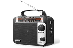 Audiocrazy Radio Portatile AM/FM/SW1-2 Multibanda Radio con Batteria Ricaricabile da 1800 mAh, Cavo AC o Radio FM Portatile a Pile, Altoparlanti，Jack Per Cuffie, Ingresso AUX Nero