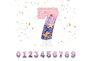 ‎HPNPARTY Geburtstagskerzen Zahlen 7, Meerjungfrau Geburtstag Kerzen 7 Zahlenförmige Kerze, 3D Tortendeko, kuchen Dekoration für Geburtstag Party, Hochzeiten, Firmenfeiern, Jubiläen, Birthday Candle