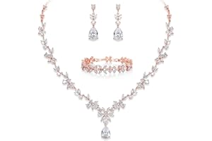 EVER FAITH Parure Gioielli Donna, Matrimonio Jewelry Set per Donna, Zirconia cubica Moda Set di Orecchini Pendenti con Collana di Foglie di Vite Floreale