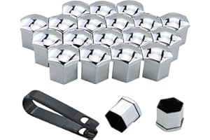MAOQYE Lot de 20 cache-écrous de roue universels avec outil de démontage pour voitures, capuchons de écrous de roue hexagonaux (argent, 19 mm)