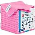 12" x 12" MW Pro Multi-Surface Microfiber Cleaning Cloths | Pink - 12 Pack | Premium Microfiber Towels for Cleaning Glass, Kitchens, Bathrooms, Automotive, Supplies & Products