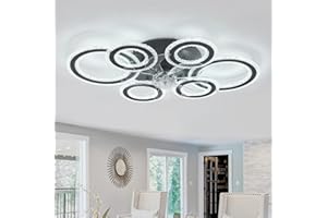 YUNZI Ventilatore da Soffitto con Luce E Telecomando, 76CM Lampadari Ventola, con Luce LED Dimmerabile per Soggiorno, 6 velocità, 6 Luci, Reversibile DC Plafoniera con Ventilatore-Black
