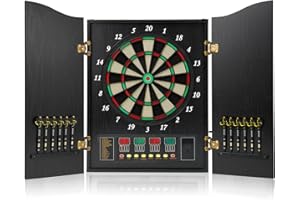 Brovamo Cible de Fléchettes, Coffret Décoratif pour Cible de Fléchettes [12*Fléchettes à Pointe Souple], Cible électronique de Fléchettes, Portes de Coffret en Bois avec Tableau