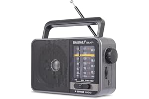 BAIJIALI Portable Battery Radio - Retro AM/FM/SW Transistor Radio with 5W Speaker | USB-C & Battery Powered for Emergency, Camping & Home | Rechargeable | Easy to Use - BJL-671 (Grey)