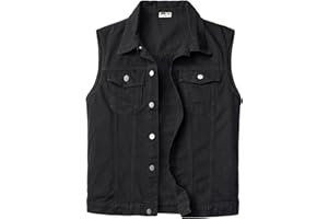 KTWOLEN Men's Denim Vest Vintage Jeans Vest Outdoor Biker Vest Leisure Sleeveless Jacket Motorcycle Vest Trucker Vest Jeans Vest for Men