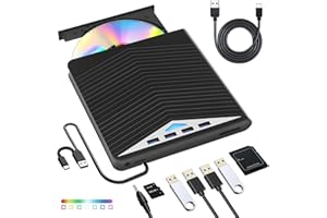 CUSTOM CATCH External DVD Drive 7 in 1, External CD/DVD Drive for Laptop USB 3.0 & Type-C, Portable CD/DVD +/-RW Disk Drive, CD ROM Burner DVD Drive for Laptop, Desktop, Mac, Macbook, OS/Windows 11/10/8/7 /Linux