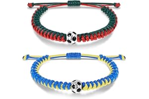 Mabor 2Pcs Soccer Bracelets, Adjustable Braided Football Bracelet Stylish Soccer Fans Accessories for Men Women Boys Girls Team Spirit Gifts