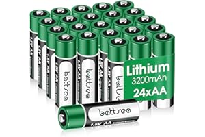 battsea batterie al litio AA da 3200mAh, 1.5V 4.8Wh Doppia A, non ricaricabili a lunga durata per torce elettriche giocattoli telecomando microfono fotocamera campanello allarme (confezione da 24 AA)