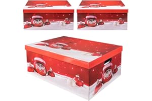 DANIEL JAMES HOUSEWARES Daniel James Christmas Eve Boxes with Lid - Set of 3 Large Gift Boxes for Presents - Foldable Reusable Luxury Storage Box for Xmas Holiday Gifts - 51cm x 37cm x 24cm, Red, 3pcs