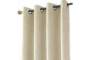 Melodieux 1 Panel Eyelet Grommet Curtains - Cotton Blend Room Darkening Curtain with Tiebacks, Blackout Thermal Insulated Window Drapes for Nursery, Bedroom, Living Room (Beige, 55 x 96 Inch Drop)