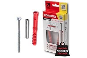 Corefix 4 x 120mm Heavy Duty Dot & Dab Wall Fixings - Plasterboard Over Blockwork Wall Plugs & Screws - For TV Wall Bracket, Radiators, Shelving & More - Holds 100kg On 4 Fixings